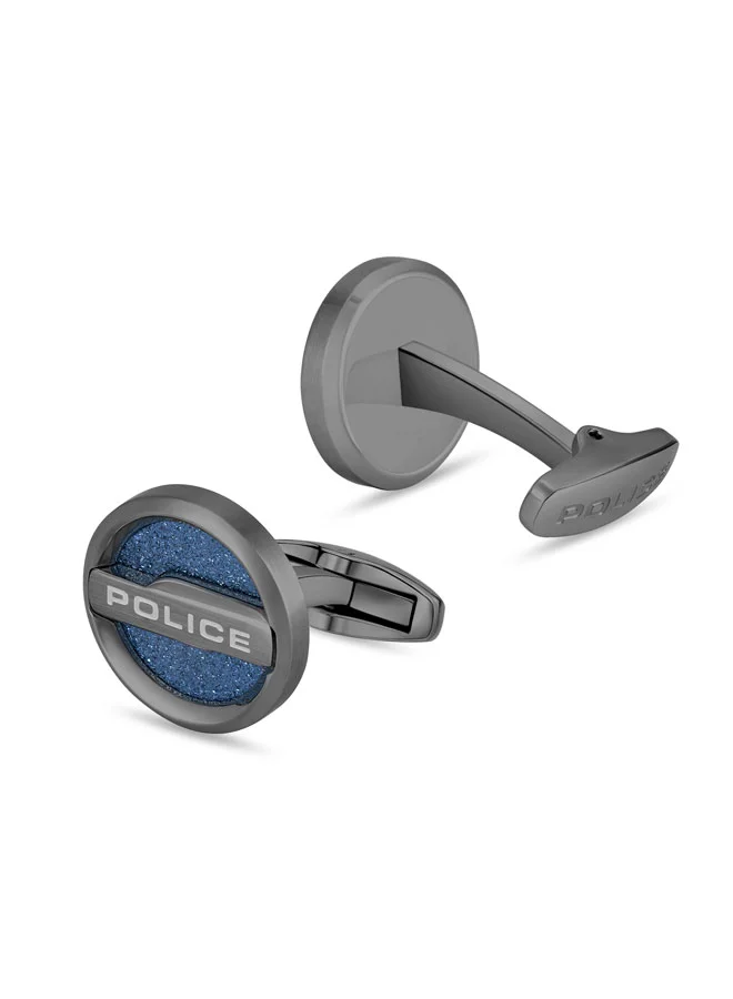Police Gunmetal/Blue Orbium Round Stainless Steel Cufflinks for Men for Men | Best Price UAE