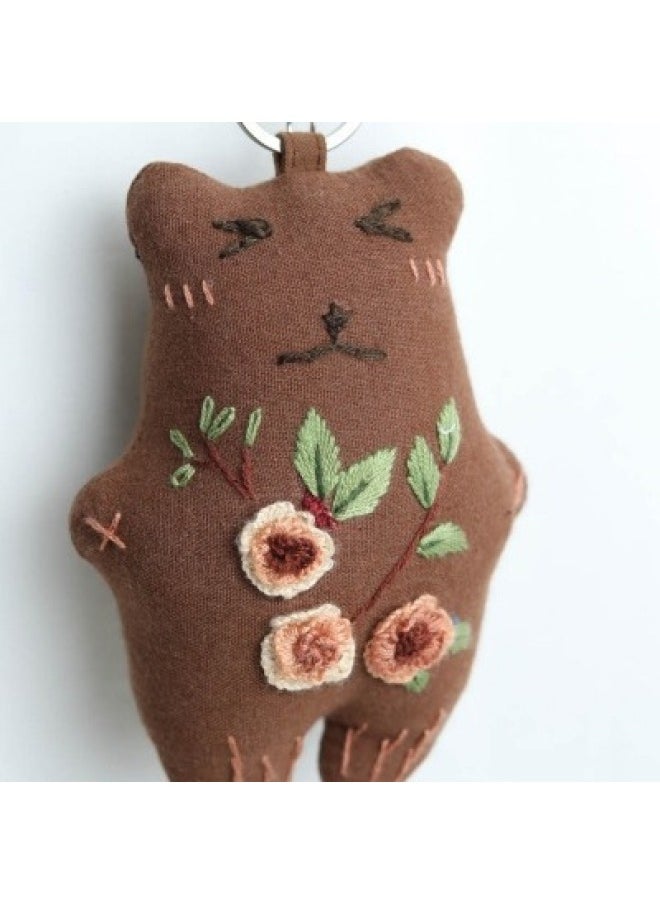 Generic - Hand-embroidered Little Flower Bear Pendant Cute Cat Pendant Accessories Fresh Style Intangible Cultural Heritage Cultural And Creative Ethnic Cultural Gifts-Height:Hand Embroidered Flower Bear Pendant (13*4*9) - Image 1