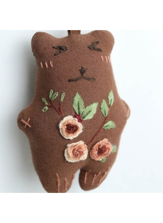 Generic - Hand-embroidered Little Flower Bear Pendant Cute Cat Pendant Accessories Fresh Style Intangible Cultural Heritage Cultural And Creative Ethnic Cultural Gifts-Height:Hand Embroidered Flower Bear Pendant (13*4*9) - Image 1