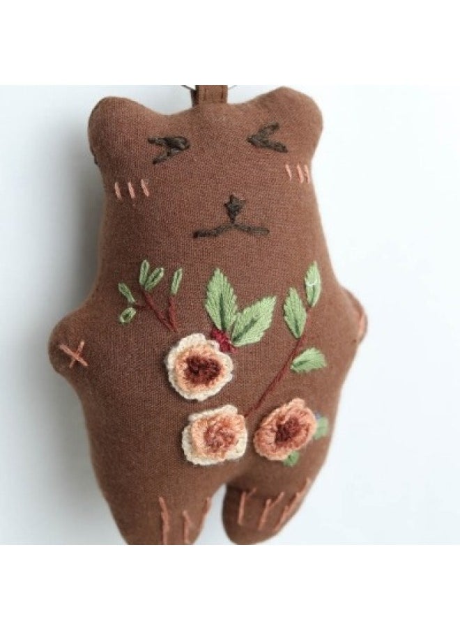 Generic - Hand-embroidered Little Flower Bear Pendant Cute Cat Pendant Accessories Fresh Style Intangible Cultural Heritage Cultural And Creative Ethnic Cultural Gifts-Height:Hand Embroidered Flower Bear Pendant (13*4*9) - Image 1