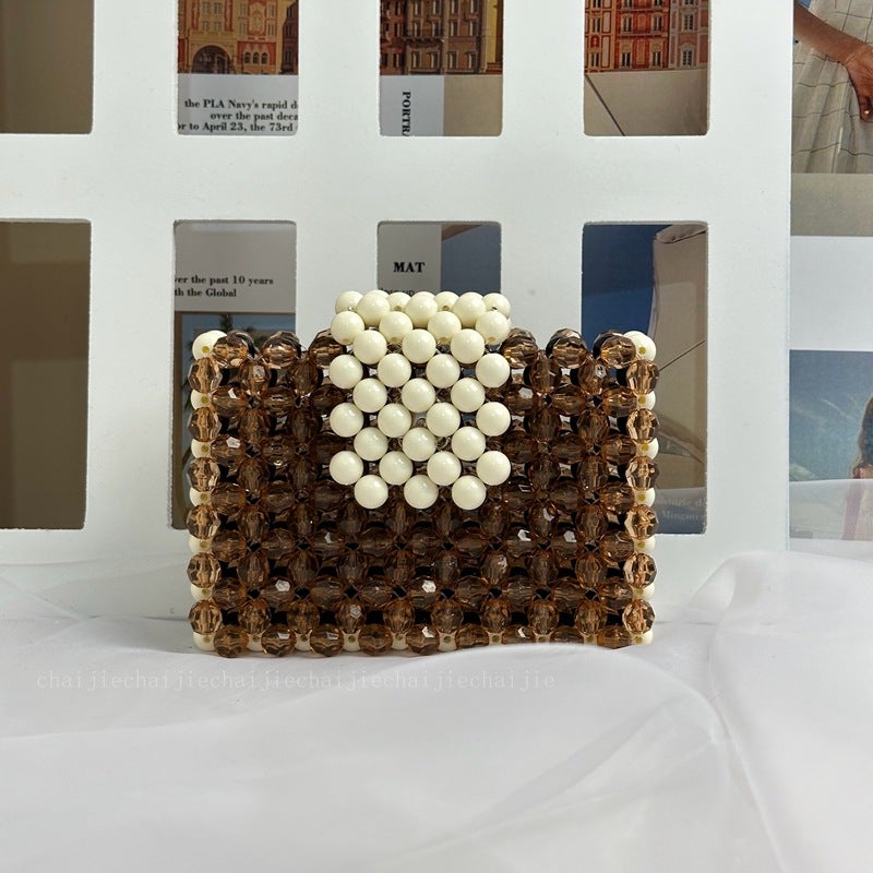 Handmade Beaded Color Card Bag Acrylic Contrast Color Square Id Bag Mini Hand Coin Purse - Image 4