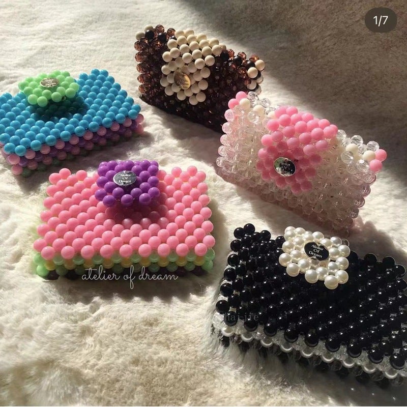 Handmade Beaded Color Card Bag Acrylic Contrast Color Square Id Bag Mini Hand Coin Purse - Image 2