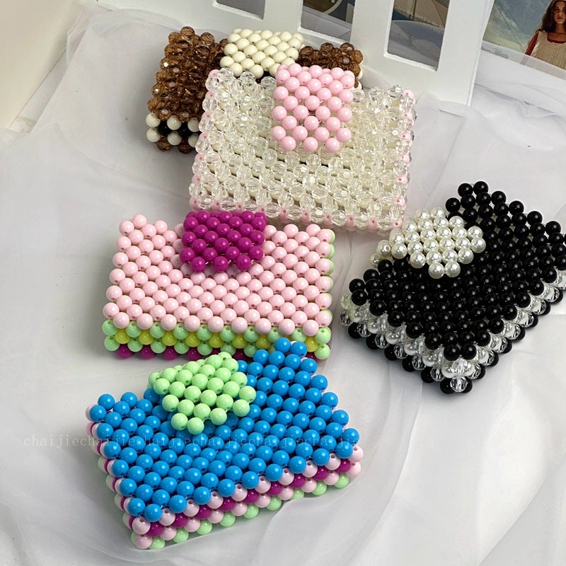 Handmade Beaded Color Card Bag Acrylic Contrast Color Square Id Bag Mini Hand Coin Purse - Image 3
