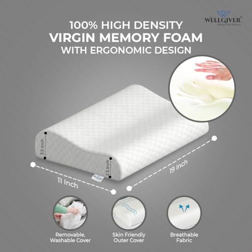 WELLGIVER Memory Foam Cervical Pillow | 2 Years Warranty | Orthopedic Cervical Pillow Neck Support Pillow for Sleeping, Neck & Shoulder Pain | 19 x 11 Inch | Standard | Removable Zipper Cover | Pack 1 - Image 2