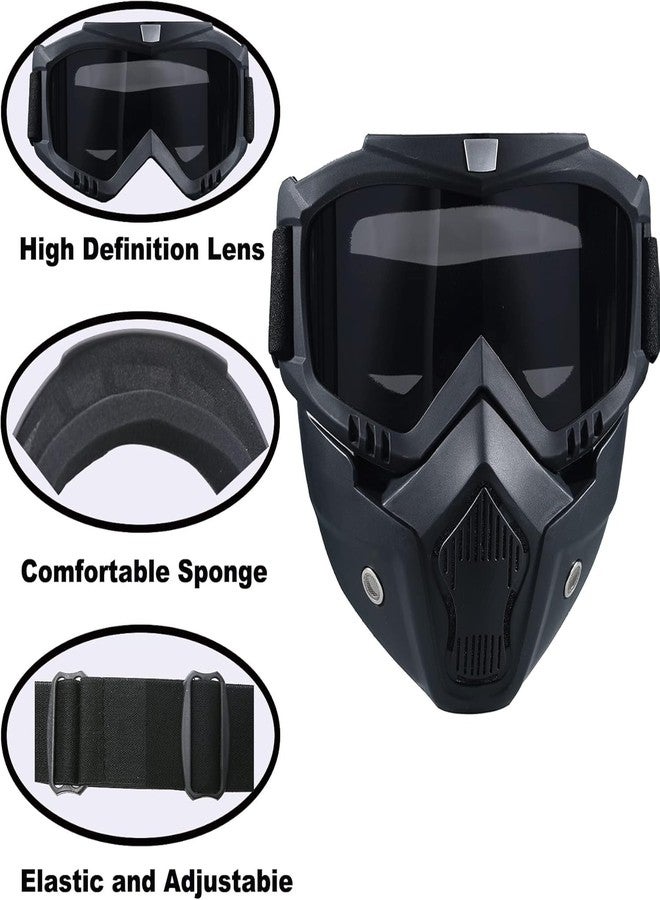 BROYEUR 2 Pcs Paintball Mask Anti Fog,Tactical Full Face Mask Ski Mask Goggles Detachable Adjustable,Motorcycle Riding Face Protection (2black) - Image 3