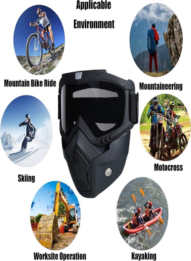 BROYEUR 2 Pcs Paintball Mask Anti Fog,Tactical Full Face Mask Ski Mask Goggles Detachable Adjustable,Motorcycle Riding Face Protection (2black) - Image 4