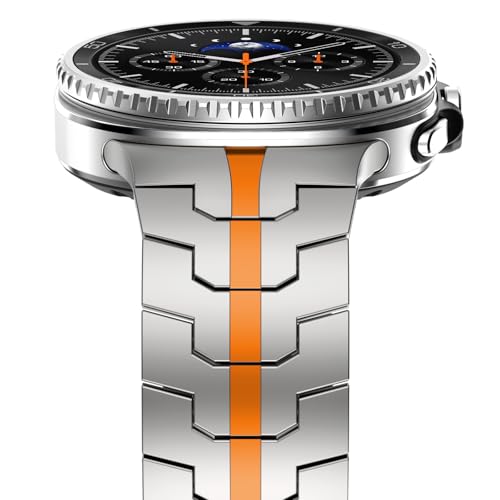 WINGLE Metal Bands for Galaxy Watch 8/8 Classic Band Samsung Galaxy Watch 8 Band 44mm 40mm 46mm Men Rugged Durable Armor Stainless Steel Classy Elegant Casual Business Link Bracelet, Titanium/Orange - Image 3