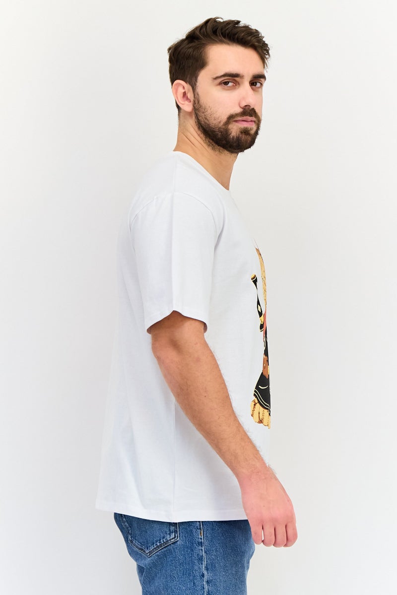 YOTO Men Crew Neck Short Sleeves Graphic Print T-Shirt, White - Image 2