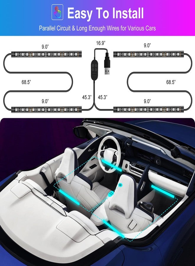 Hovano - LED car lights, APP control with smart car interior lights, DIY mode and music mode, RGB car interior lights, 48 LED car lights with USB - Image 3
