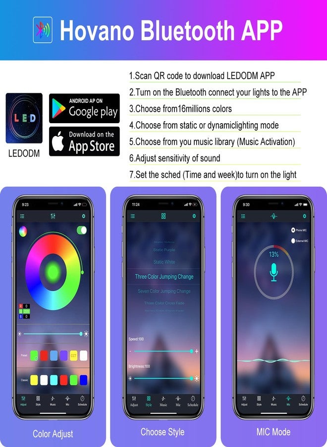 Hovano - LED car lights, APP control with smart car interior lights, DIY mode and music mode, RGB car interior lights, 48 LED car lights with USB - Image 2