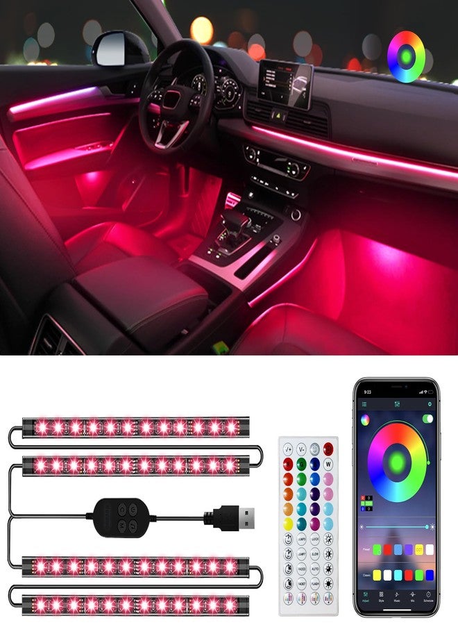 Hovano - LED car lights, APP control with smart car interior lights, DIY mode and music mode, RGB car interior lights, 48 LED car lights with USB - Image 1