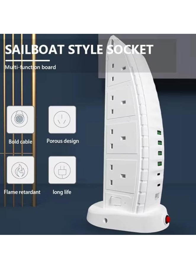 SUKILO Tower Power Extension Strip – 8 Outlets, 4 USB Ports, 2 USB-C Ports, 2m Cord, Surge Protection  - Image 4
