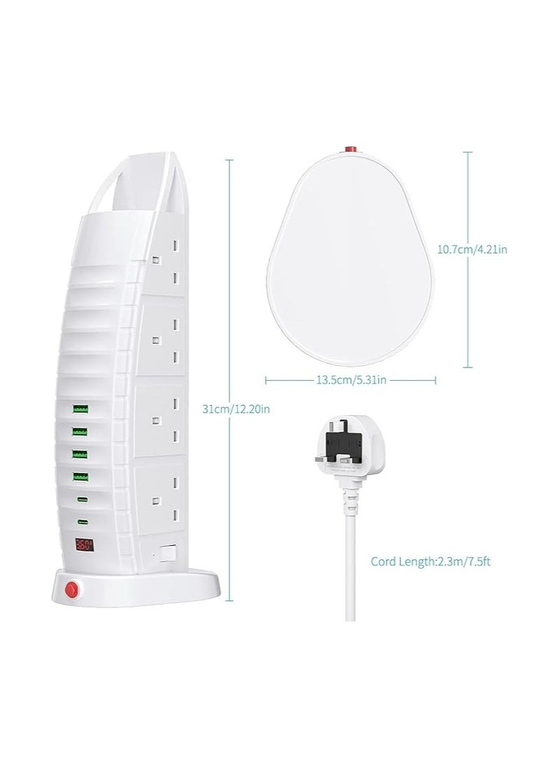 SUKILO Tower Power Extension Strip – 8 Outlets, 4 USB Ports, 2 USB-C Ports, 2m Cord, Surge Protection  - Image 2