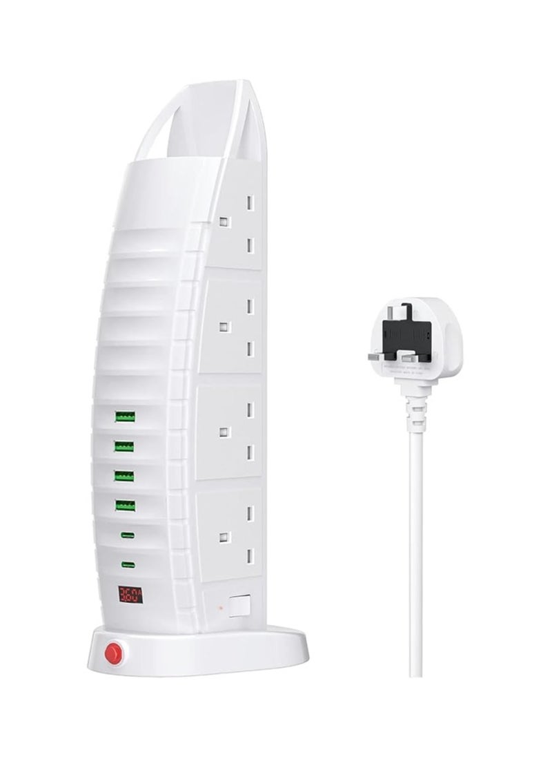 SUKILO Tower Power Extension Strip – 8 Outlets, 4 USB Ports, 2 USB-C Ports, 2m Cord, Surge Protection  - Image 1
