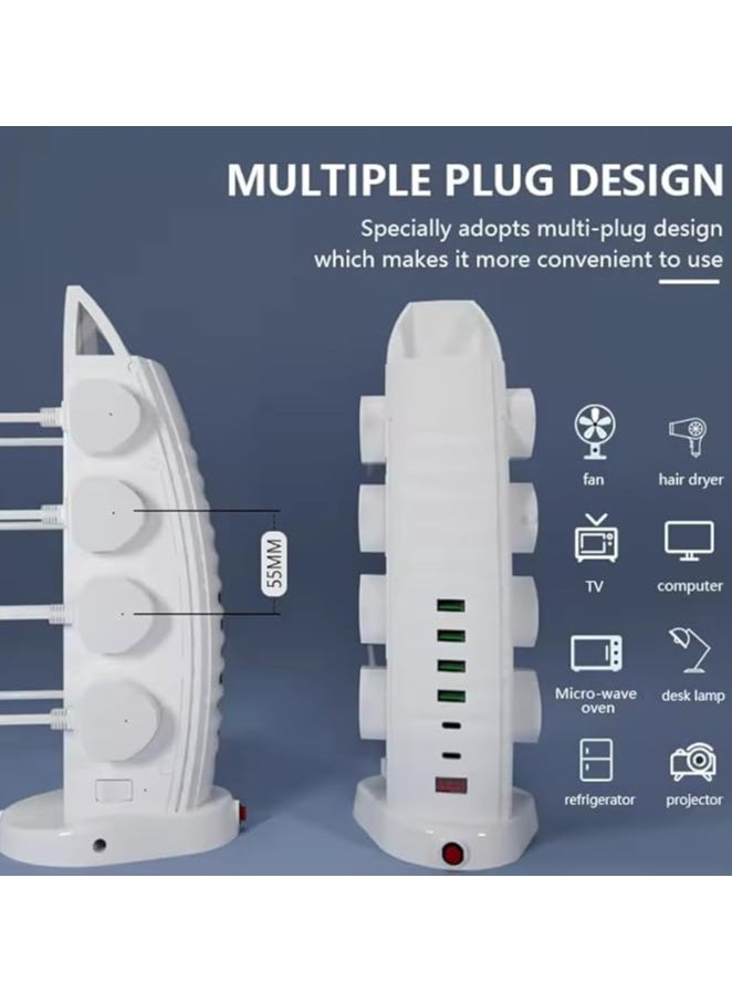 SUKILO Tower Power Extension Strip – 8 Outlets, 4 USB Ports, 2 USB-C Ports, 2m Cord, Surge Protection  - Image 5