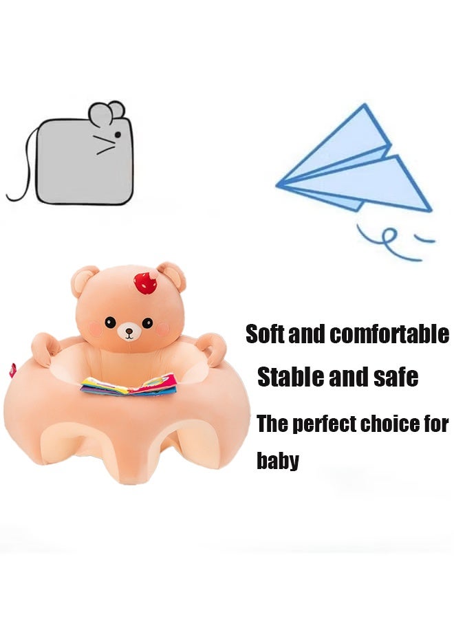 Berma Baby أريكة أرضية للأطفال من القطيفة - كرسي تعليمي للجلوس والتغذية، مقعد دعم للأريكة للعب، كرسي مريح للجلوس للأطفال وأريكة لعبة للأولاد والبنات (دب وردي وردي) - Image 3