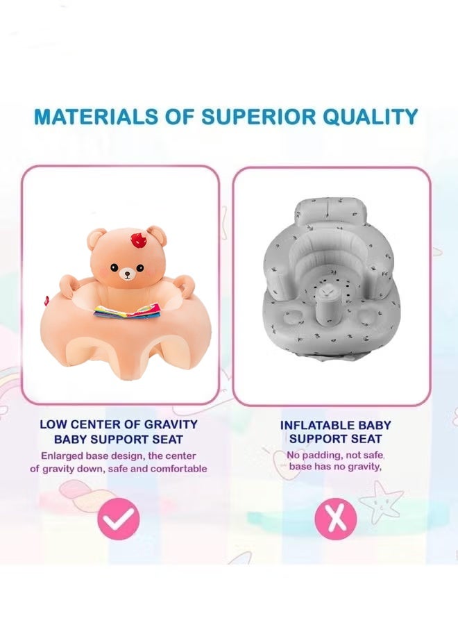 Berma Baby أريكة أرضية للأطفال من القطيفة - كرسي تعليمي للجلوس والتغذية، مقعد دعم للأريكة للعب، كرسي مريح للجلوس للأطفال وأريكة لعبة للأولاد والبنات (دب وردي وردي) - Image 5