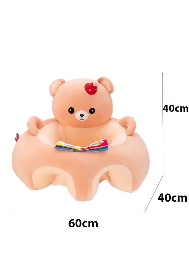 Berma Baby أريكة أرضية للأطفال من القطيفة - كرسي تعليمي للجلوس والتغذية، مقعد دعم للأريكة للعب، كرسي مريح للجلوس للأطفال وأريكة لعبة للأولاد والبنات (دب وردي وردي) - Image 2