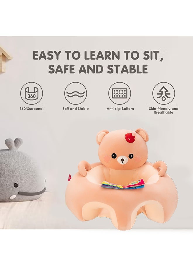 Berma Baby أريكة أرضية للأطفال من القطيفة - كرسي تعليمي للجلوس والتغذية، مقعد دعم للأريكة للعب، كرسي مريح للجلوس للأطفال وأريكة لعبة للأولاد والبنات (دب وردي وردي) - Image 4