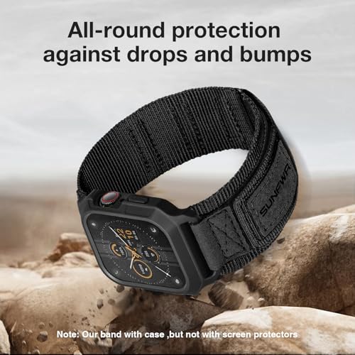 SUNFWR Bands Compatible with Apple Watch 44mm 45mm with Case,Rugged Sport Apple Watch Strap with Protective Cover for iwatch Series 9/8/7/6/5/4/SE for Men(Black Black Tags) - Image 5