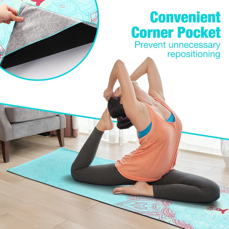 MoKo Yoga Towel, Non Slip Hot Yoga Mat Yoga Blanket Printing Pattern Quick Dry with Corner Pocket for Bikram, Pilates, Gym Workout, Outdoor Picnic, Lotus - Image 3