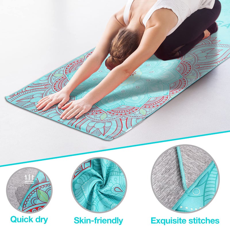 MoKo Yoga Towel, Non Slip Hot Yoga Mat Yoga Blanket Printing Pattern Quick Dry with Corner Pocket for Bikram, Pilates, Gym Workout, Outdoor Picnic, Lotus - Image 2