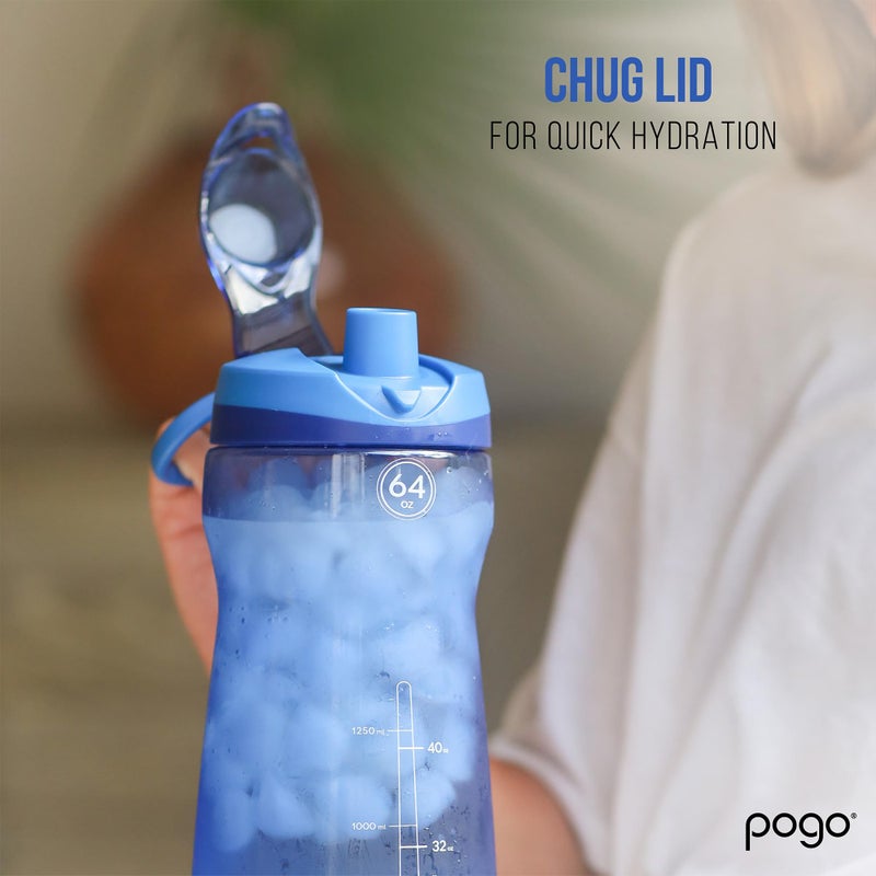 Pogo 64oz Plastic Water Bottle with Leak-Proof Chug Lid and Carry Handle, Reusable, BPA Free, Capacity Markings, Dishwasher Safe, Perfect for Travel, School, Outdoors, and Gym, Grey - Image 5