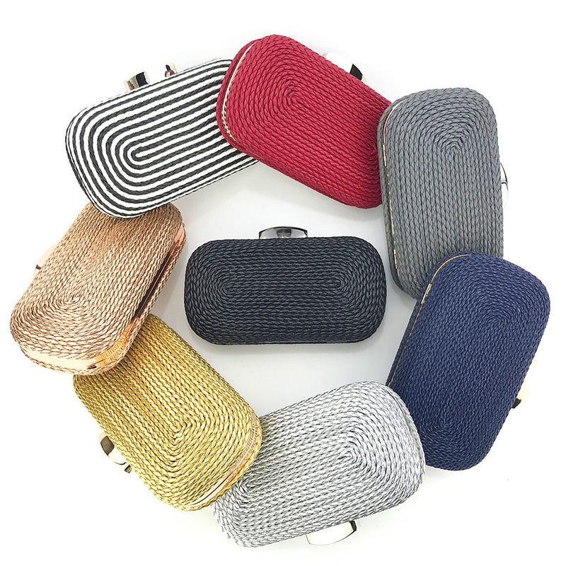 Lazada Spot Fashion Ladies Clutch Handmade Woven Pu Chain Bag Ladies Evening Bag - Image 2