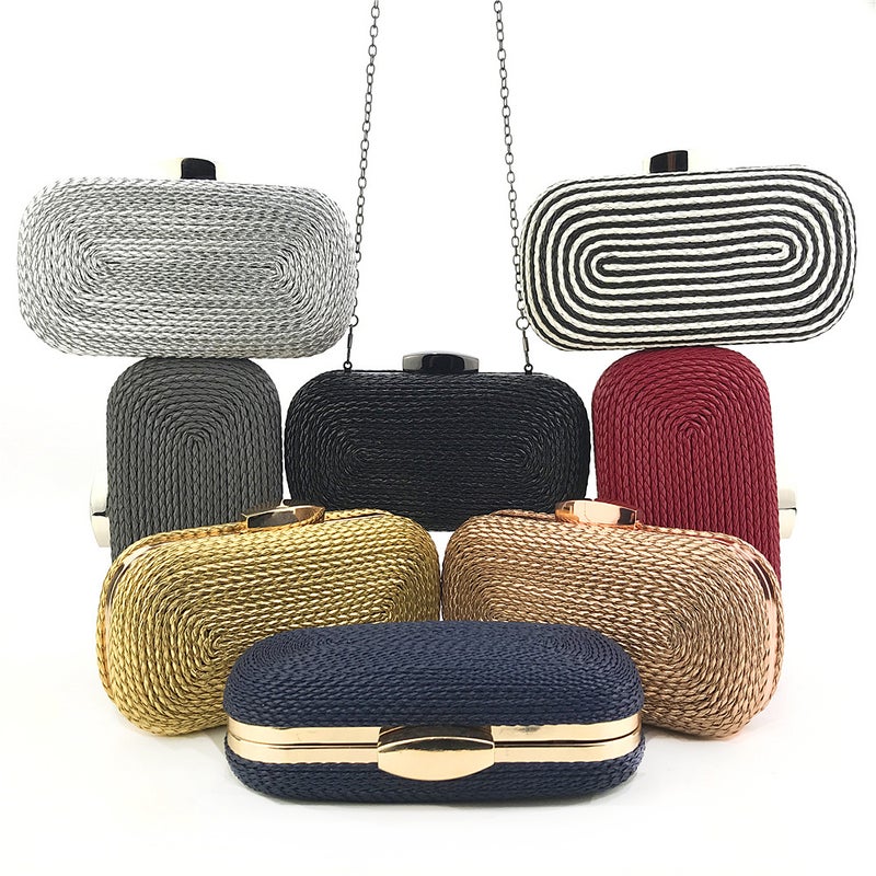 Lazada Spot Fashion Ladies Clutch Handmade Woven Pu Chain Bag Ladies Evening Bag - Image 3