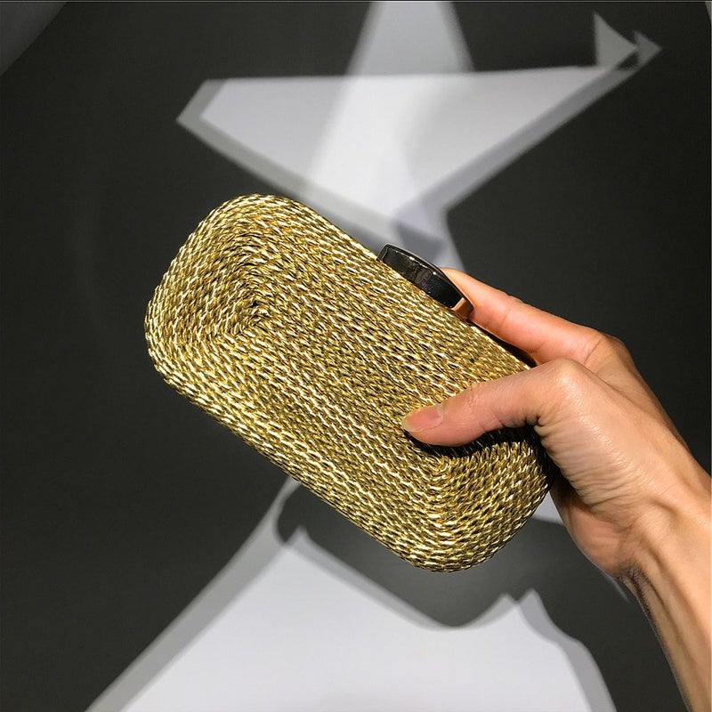 Lazada Spot Fashion Ladies Clutch Handmade Woven Pu Chain Bag Ladies Evening Bag - Image 4