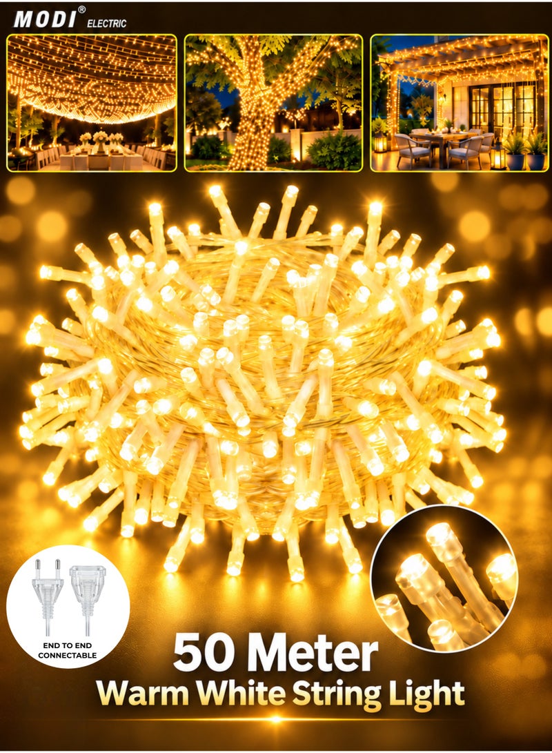 مودي أضواء زينة رمضانية LED دافئة بيضاء بطول 50 مترًا - 480 مصباح LED، سلسلة أضواء خرافية مقاومة للماء للعيد، رمضان، الحديقة، التخييم، الفناء، وتزيين العطلات - Image 1