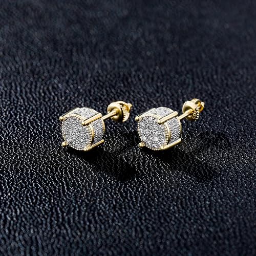 TOPGRILLZ Screw Back Earrings 14K Gold Plated 5A+ Cubic Zirconia Cluster Round Screw On Stud Earrings For Men Women Aretes De Hombre-Double Color - Image 4