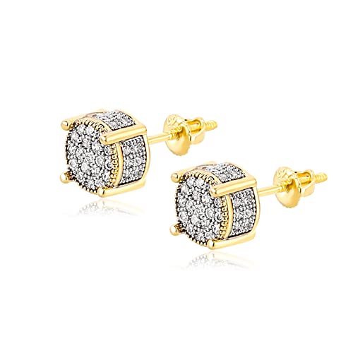 TOPGRILLZ Screw Back Earrings 14K Gold Plated 5A+ Cubic Zirconia Cluster Round Screw On Stud Earrings For Men Women Aretes De Hombre-Double Color - Image 1