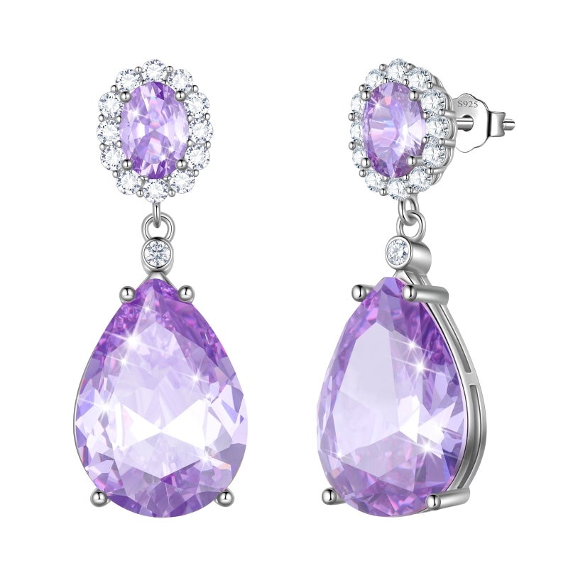 Juwaliy Women Teardrop Dangle Earring 925 Sterling Silver Purple June Birthstone Alexandrite Earring Jewelry Birthday Mother's Day Gift - Image 1