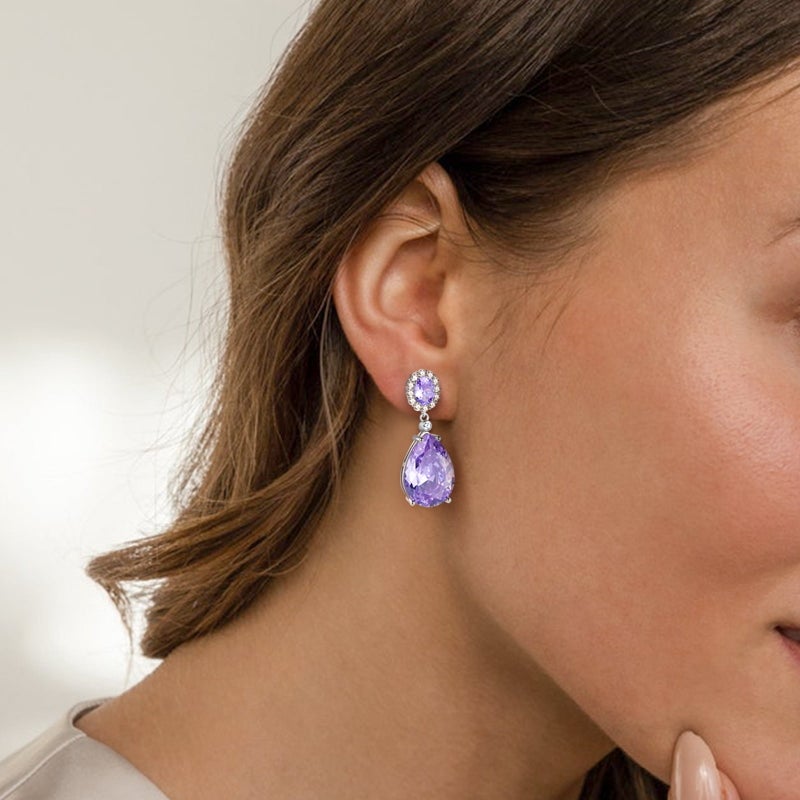 Juwaliy Women Teardrop Dangle Earring 925 Sterling Silver Purple June Birthstone Alexandrite Earring Jewelry Birthday Mother's Day Gift - Image 4