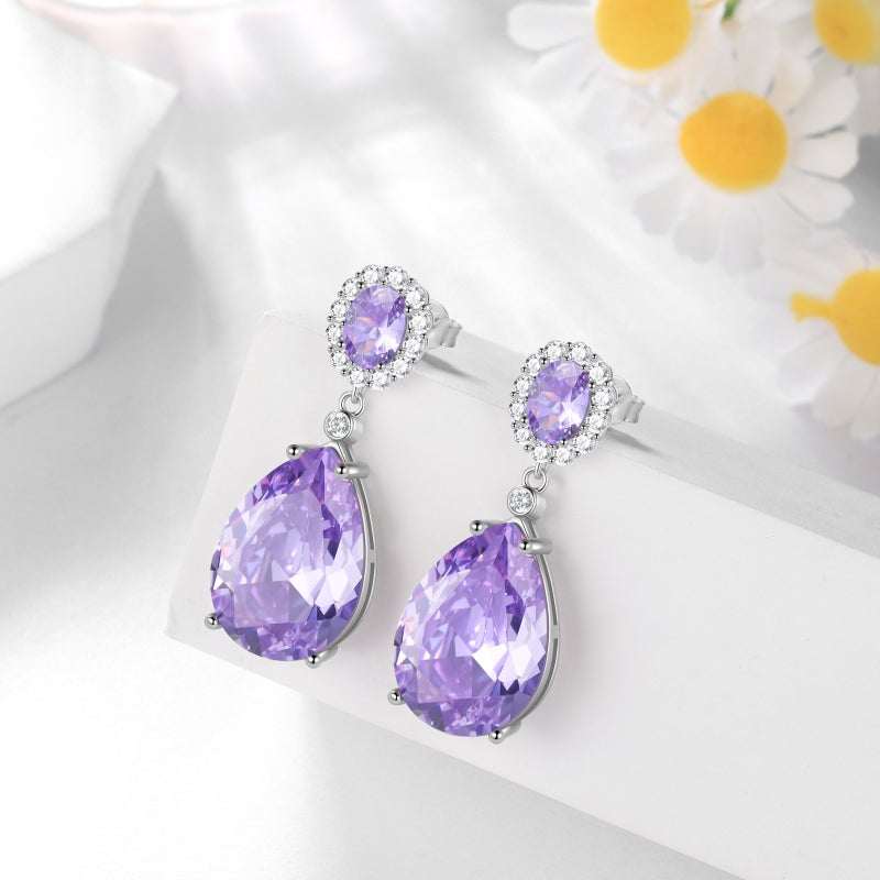Juwaliy Women Teardrop Dangle Earring 925 Sterling Silver Purple June Birthstone Alexandrite Earring Jewelry Birthday Mother's Day Gift - Image 5