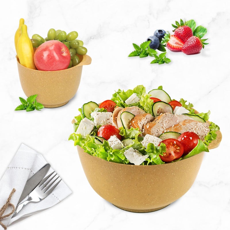 BoxedHome Dressing Bowl Set Red Pine Fiber Salad Bowls NonSlip Stackable Kitchen Bowls 4 Piece Set Purely natural made of natural fibersDeep yellow - Image 2