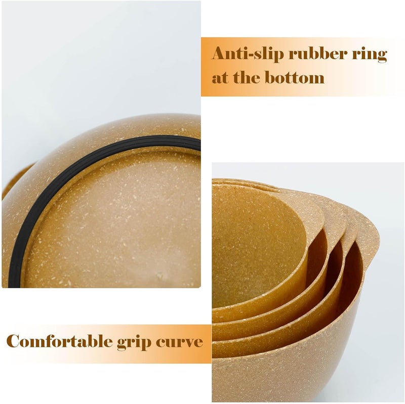 BoxedHome Dressing Bowl Set Red Pine Fiber Salad Bowls NonSlip Stackable Kitchen Bowls 4 Piece Set Purely natural made of natural fibersDeep yellow - Image 5