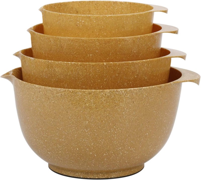 BoxedHome Dressing Bowl Set Red Pine Fiber Salad Bowls NonSlip Stackable Kitchen Bowls 4 Piece Set Purely natural made of natural fibersDeep yellow - Image 1