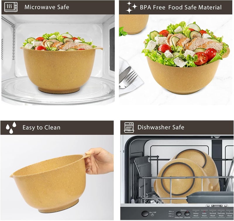 BoxedHome Dressing Bowl Set Red Pine Fiber Salad Bowls NonSlip Stackable Kitchen Bowls 4 Piece Set Purely natural made of natural fibersDeep yellow - Image 4