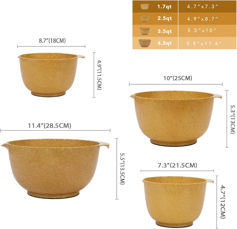 BoxedHome Dressing Bowl Set Red Pine Fiber Salad Bowls NonSlip Stackable Kitchen Bowls 4 Piece Set Purely natural made of natural fibersDeep yellow - Image 3