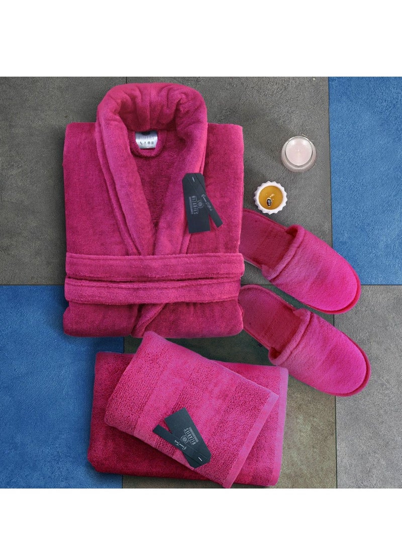 RIZARIES Luxury Bathrobe - 100% Soft Velour Cotton - Dark Pink- 3 Pieces set - Unisex - Image 2