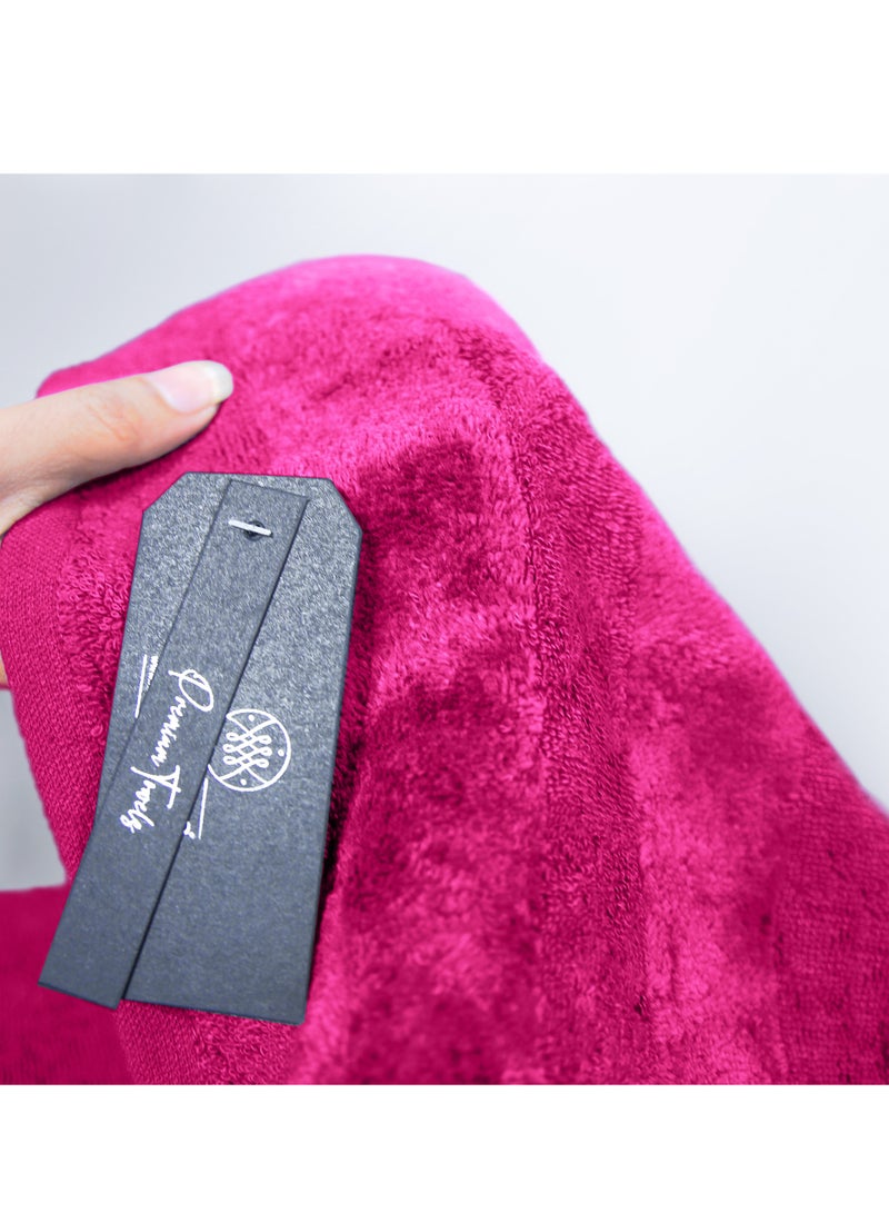 RIZARIES Luxury Bathrobe - 100% Soft Velour Cotton - Dark Pink- 3 Pieces set - Unisex - Image 4