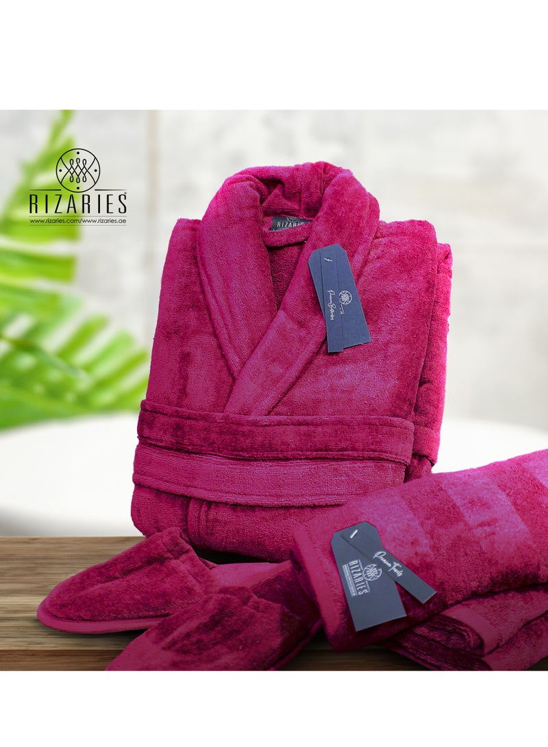 RIZARIES Luxury Bathrobe - 100% Soft Velour Cotton - Dark Pink- 3 Pieces set - Unisex - Image 3