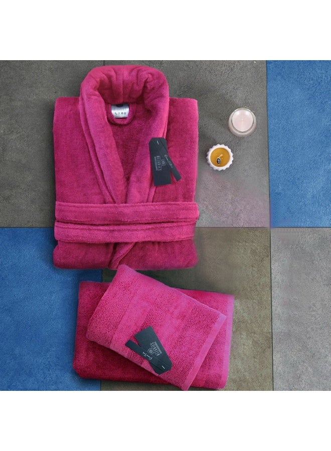 RIZARIES Luxury Bathrobe - 100% Soft Velour Cotton - Dark Pink- 3 Pieces set - Unisex - Image 1