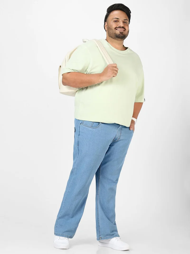 Urbano Fashion  Urbano Plus Men's Ice Blue Regular Fit Washed Denim Bootcut Jeans Stretchable  | Best Price UAE