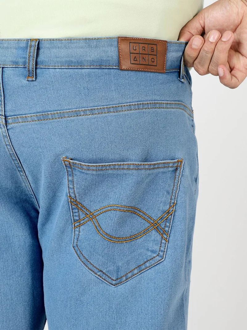 Urbano Fashion  Urbano Plus Men's Ice Blue Regular Fit Washed Denim Bootcut Jeans Stretchable  | Best Price UAE
