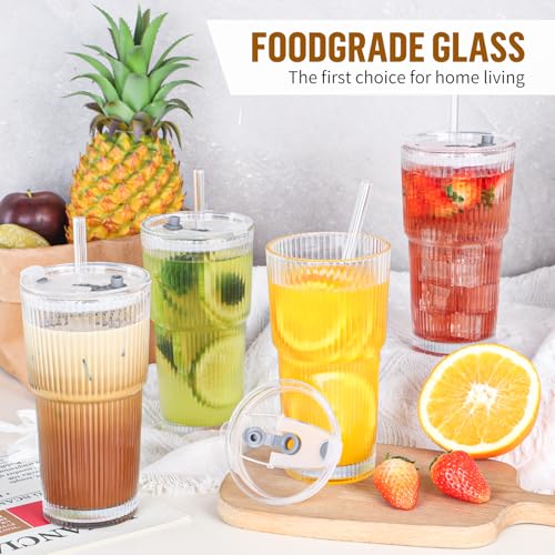 CWHHRN 20 oz Glass Cup with Lid and Straw, Glass Tumbler with Straw and Lid, Vintage Glassware for Whiskey Cocktail Beer, Iced Coffee Cups with Lid (1 PACK) - Image 5