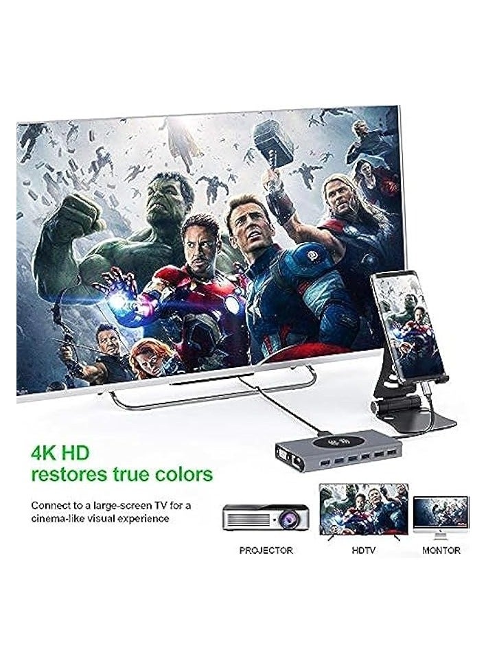 Green Tiger Laptop Docking Station Multi-Function 15 in 1 USB C Hub Gigabit Ethernet Wireless Charging USB C Hub Type-c to 4K HDMI Multiport Adapter Dock with VGA PD Charging,3 USB 3.0 Ports, SD Card (15 in 1) - Image 4