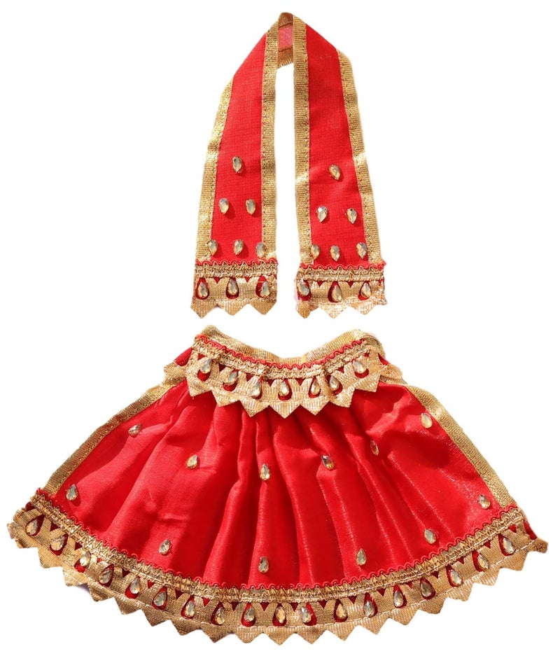 Geetanjali OneStore India Handmade MATA Rani Lehenga PatkaChunri Designer Dress with Lace Work LP 242 Red Size 4 - Image 2